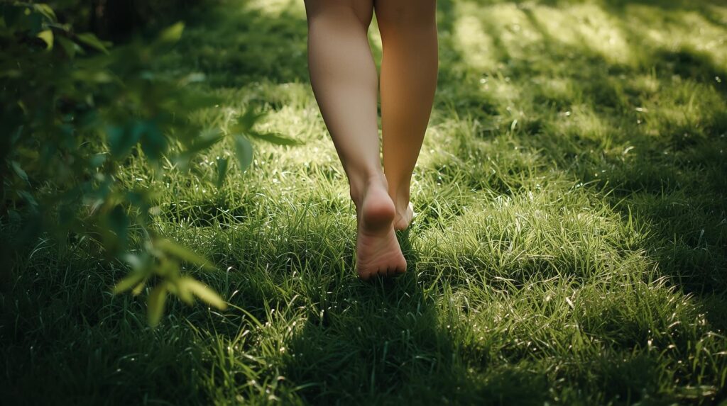 Walking bare foot on grass benefits